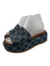 Gucci Shoe Size 36 Blue & Brown Canvas & Leather Slides Open Toe Sandals Blue & Brown / 36