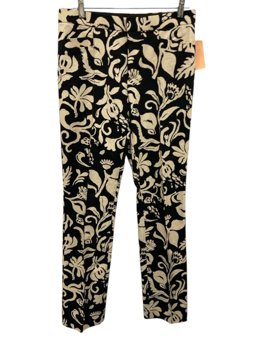 Ralph Lauren Size 8 Black & Cream Cotton Blend Abstract Floral Pants Black & Cream / 8