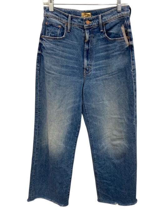 Mother Size 27 Medium Wash Cotton Blend High Rise Raw Hem Wide Leg Jeans Medium Wash / 27