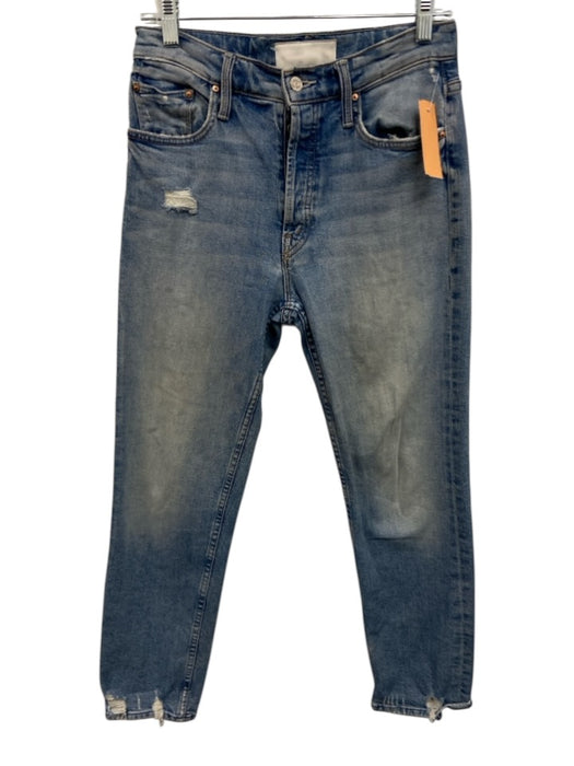 Mother Size 27 Light Med Wash Cotton Blend Distressed High Rise Button Fly Jeans Light Med Wash / 27
