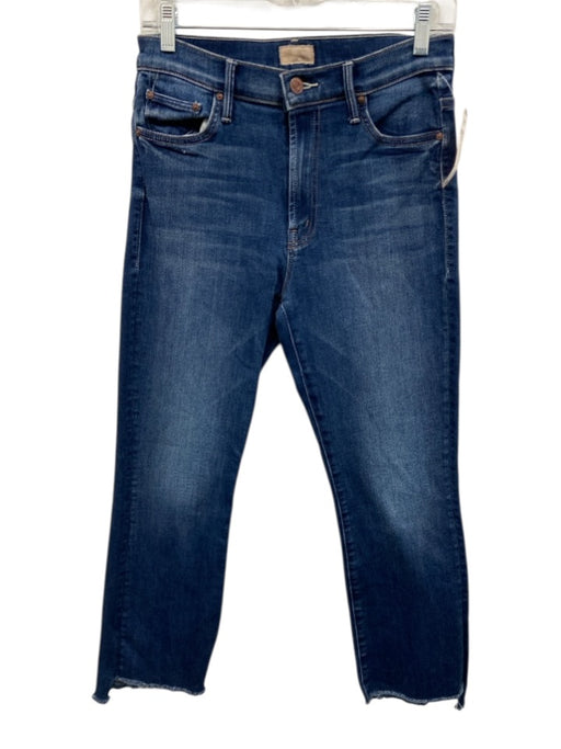 Mother Size 28 Dark Wash Cotton Blend Raw Hem High Rise Slim Straight Jeans Dark Wash / 28