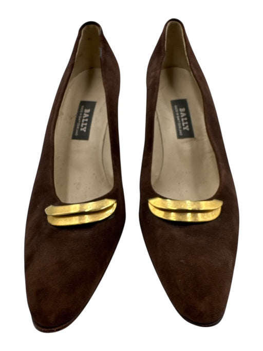 Bally Shoe Size 8 Brown Suede Gold Tone Hardware Mid Heel Pointed Toe Pumps Brown / 8