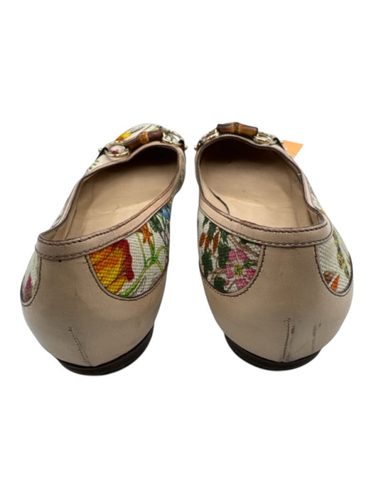 Gucci Shoe Size 10 Beige, Green, Multi Canvas Upper Floral Bamboo Detail Flats Beige, Green, Multi / 10