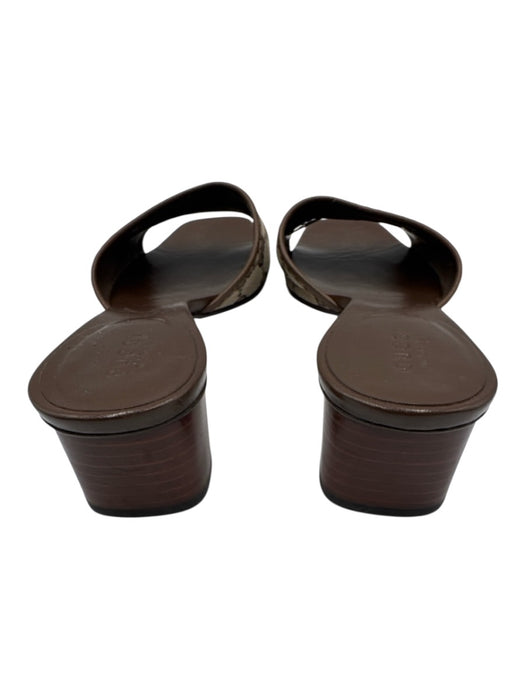 Gucci Shoe Size 9.5 Brown & Tan Leather & Canvas Stacked Heel Guccissima Sandals Brown & Tan / 9.5