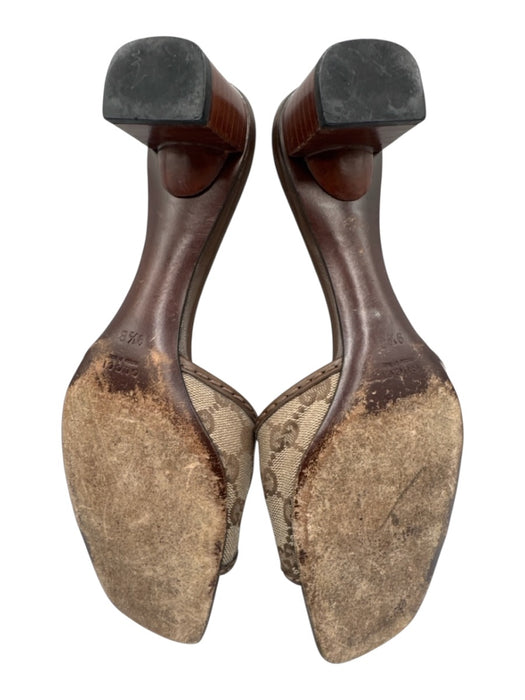 Gucci Shoe Size 9.5 Brown & Tan Leather & Canvas Stacked Heel Guccissima Sandals Brown & Tan / 9.5