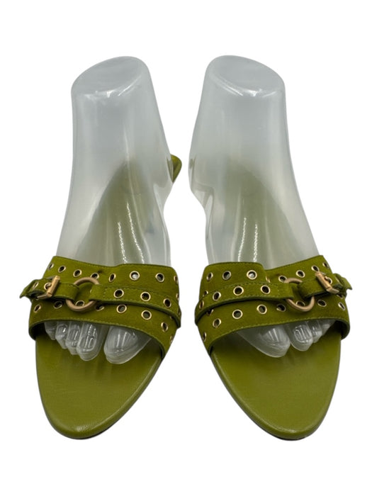 Gucci Shoe Size 9.5 Green Leather Stacked Heel Metal Rings Peep Toe Sandals Green / 9.5