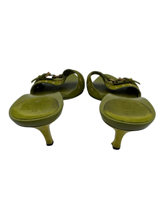 Gucci Shoe Size 9.5 Green Leather Stacked Heel Metal Rings Peep Toe Sandals Green / 9.5