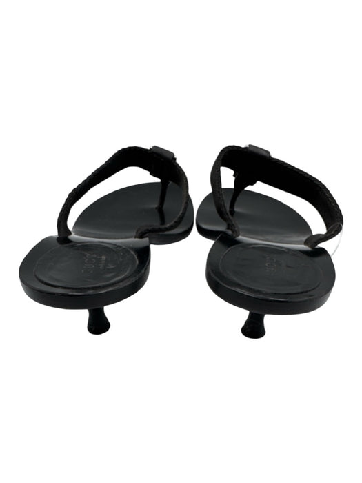 Gucci Shoe Size 9.5 Black Leather Flip Flop Thong Strap Kitten Heel Logo Sandals Black / 9.5