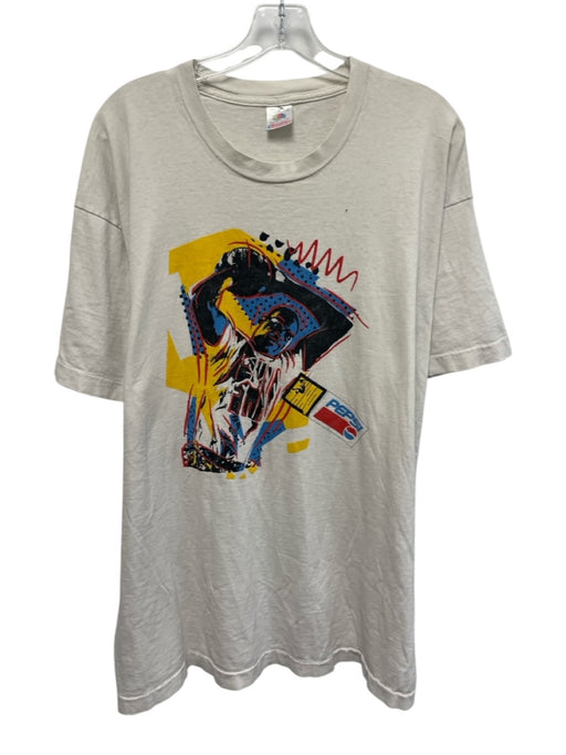 Fruit of the Loom Vintage Size XL White Cotton Abstract T shirt Short Sleeve White / XL