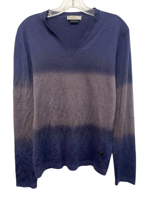 Versace Collection Size L Blue & Heather Gray Wool Blend Gradient V Neck Sweater Blue & Heather Gray / L