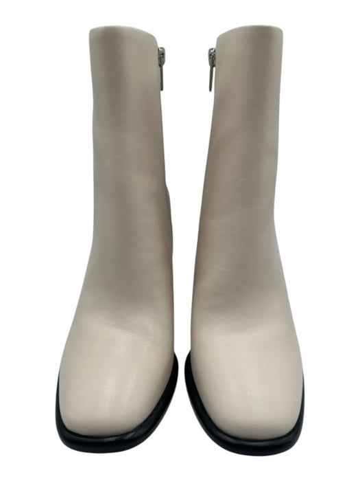 Vince Shoe Size 5.5 White Leather Square Toe Stacked Heel Side Zip Booties White / 5.5