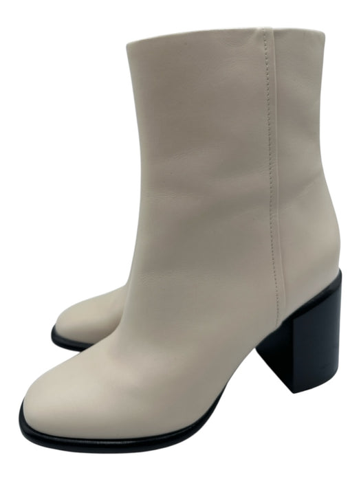 Vince Shoe Size 5.5 White Leather Square Toe Stacked Heel Side Zip Booties White / 5.5