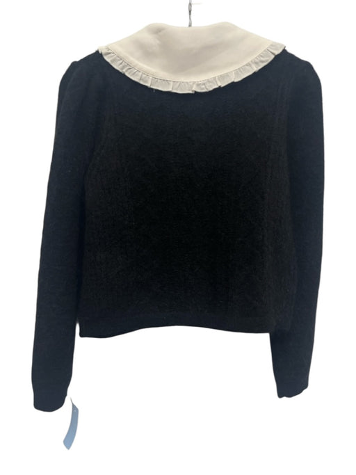 Sandro Size 0 Black & White Wool Blend Mohair detachable collar Pockets Cardigan Black & White / 0