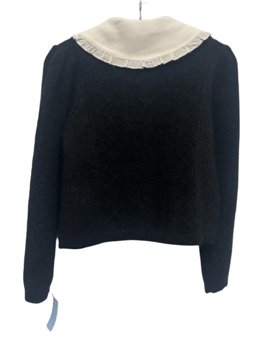 Sandro Size 0 Black & White Wool Blend Mohair detachable collar Pockets Cardigan Black & White / 0