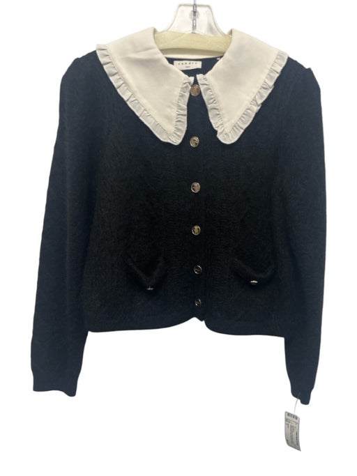 Sandro Size 0 Black & White Wool Blend Mohair detachable collar Pockets Cardigan Black & White / 0