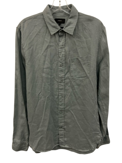 Vince Size S Blue Linen Blend Solid Button Up Men's Long Sleeve Shirt Blue / S