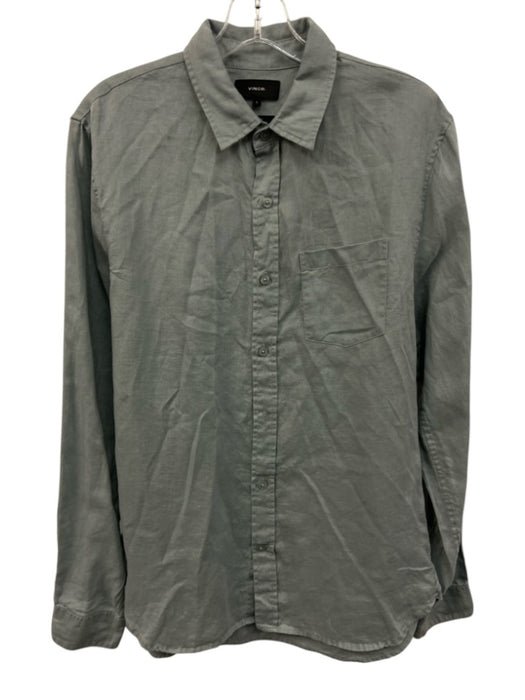 Vince Size S Blue Linen Blend Solid Button Up Men's Long Sleeve Shirt Blue / S