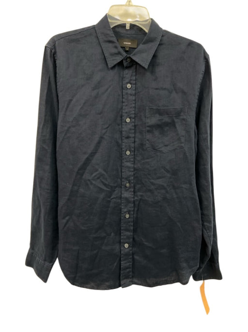 Vince Size S Navy Blue Linen Blend Solid Button Up Men's Long Sleeve Shirt Navy Blue / S