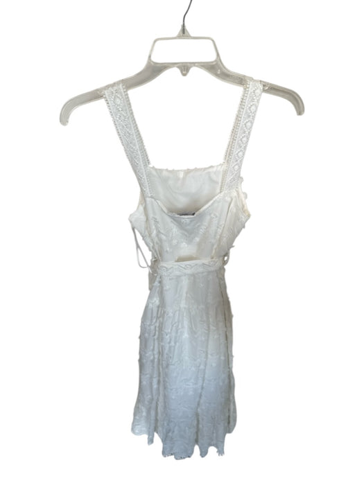 Zara Size XS White Polyester & Cotton Fringe Detail Embroidered Sleeveless Dress White / XS