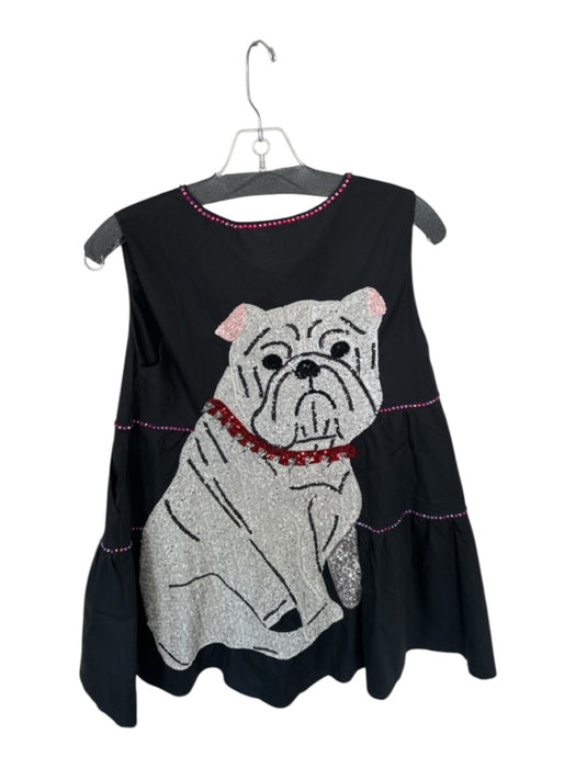 Queen of Sparkles Size S Black & White Cotton Sequins Bulldog Sleeveless Dress Black & White / S