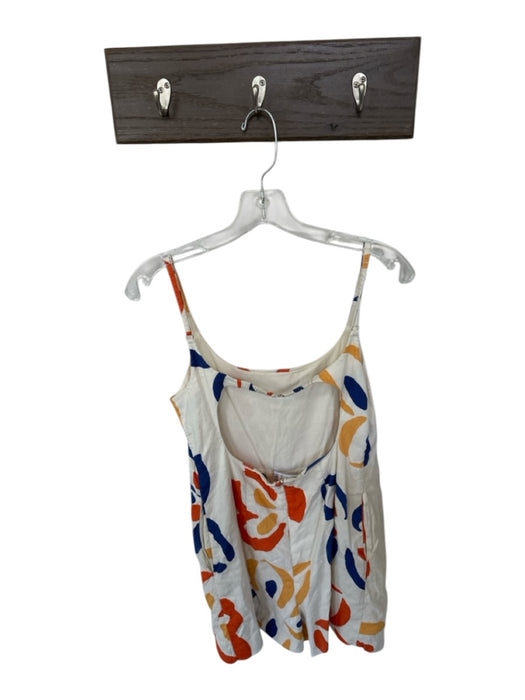 Rebecca Taylor Size 4 Cream & Orange Linen Blend Abstract Spaghetti Strap Dress Cream & Orange / 4