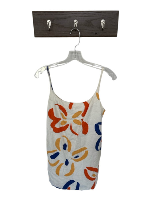 Rebecca Taylor Size 4 Cream & Orange Linen Blend Abstract Spaghetti Strap Dress Cream & Orange / 4