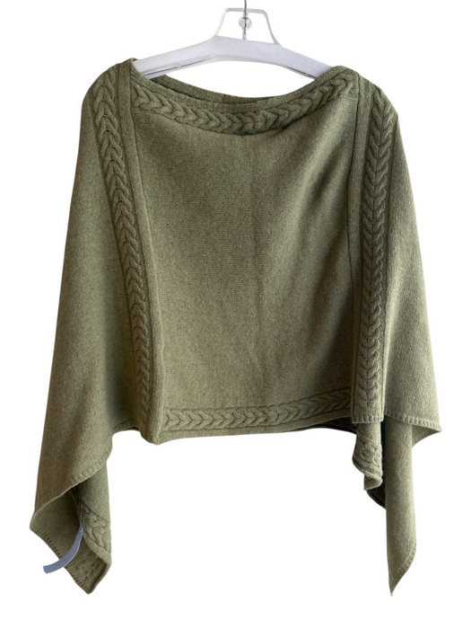 Cadenza Italy Green Wool Blend Cable Knit Boat Neck Cropped Poncho Green / One Size