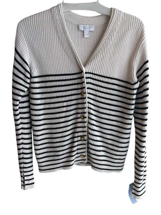 White Label Size 2 White & Black Cotton Blend Knit V Neck Button Down Sweater White & Black / 2