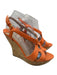 Miu Miu Shoe Size 40 Orange & Tan Leather Cork Wedge Pebbled Criss Cross Sandals Orange & Tan / 40