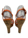 Miu Miu Shoe Size 40 Orange & Tan Leather Cork Wedge Pebbled Criss Cross Sandals Orange & Tan / 40