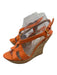 Miu Miu Shoe Size 40 Orange & Tan Leather Cork Wedge Pebbled Criss Cross Sandals Orange & Tan / 40