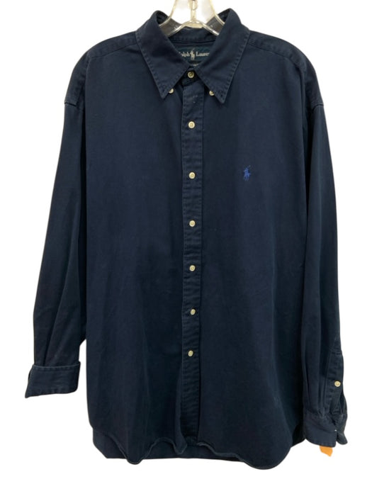 Ralph Lauren Size L Navy Blue Cotton Solid Button Up Men's Long Sleeve Shirt Navy Blue / L