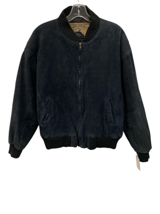 Dual Control Vintage Size XL Navy Blue Leather Solid Zip UP Bomber Men's Jacket Navy Blue / XL