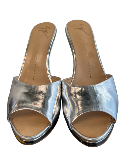 Giuseppe Zanotti Design Shoe Size 39.5 Silver Leather open toe solid color Heels Silver / 39.5