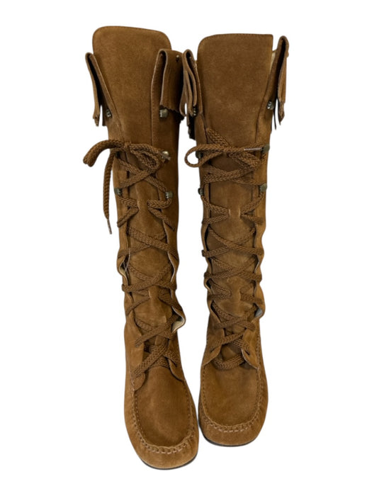 All Black Shoe Size 36 Brown Suede Fringe Lace Up Bronze Hardware Boots Brown / 36