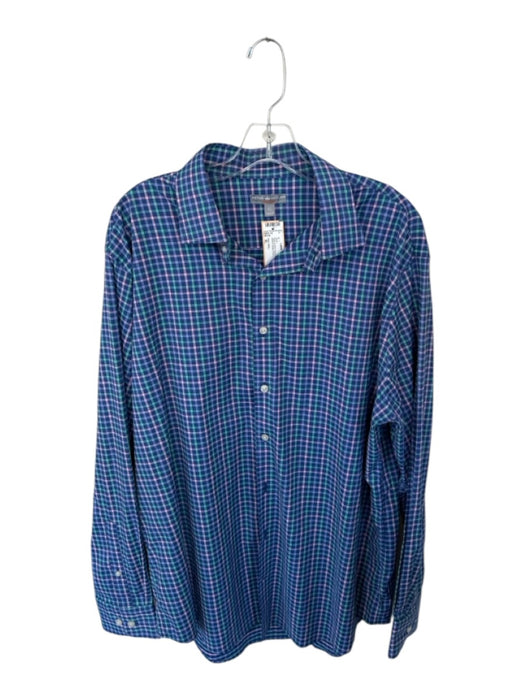 Peter Millar Size XL Navy & Pink Nylon Blend Grid Button Down Men's Shirt Navy & Pink / XL
