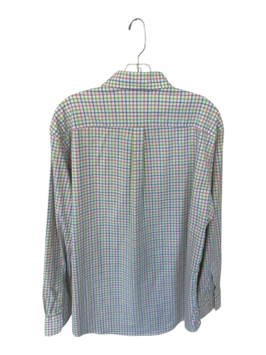 Peter Millar Size XL White, Blue & Pink Nylon Blend Grid Button Down Men's Shirt White, Blue & Pink / XL