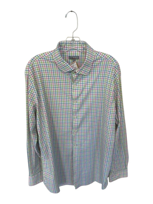 Peter Millar Size XL White, Blue & Pink Nylon Blend Grid Button Down Men's Shirt White, Blue & Pink / XL