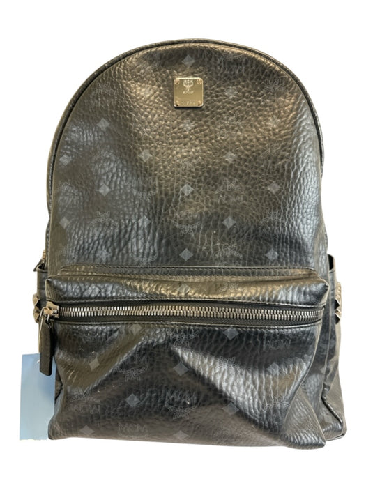 MCM AS IS - Corner Wear Black & Gray Leather Monogram Rockstuds Backpack Bag Black & Gray