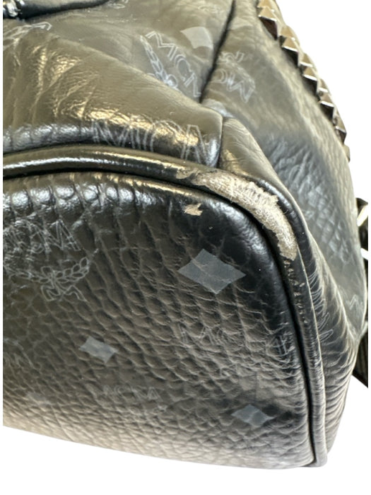 MCM AS IS - Corner Wear Black & Gray Leather Monogram Rockstuds Backpack Bag Black & Gray