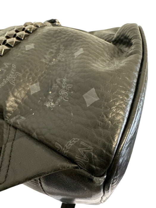 MCM AS IS - Corner Wear Black & Gray Leather Monogram Rockstuds Backpack Bag Black & Gray