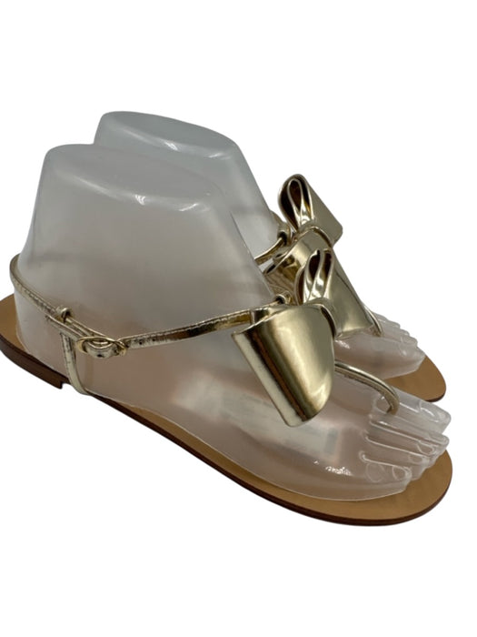 Giuseppe Collection Shoe Size 38 Gold Leather Bow Thong Ankle Buckle Sandals Gold / 38