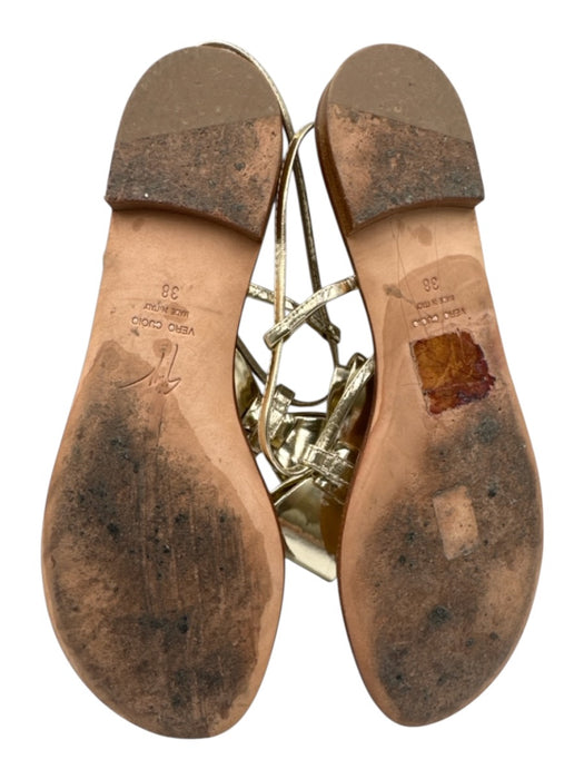Giuseppe Collection Shoe Size 38 Gold Leather Bow Thong Ankle Buckle Sandals Gold / 38