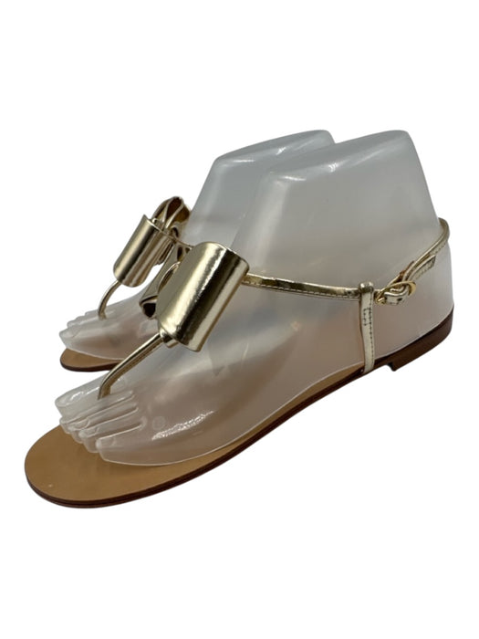 Giuseppe Collection Shoe Size 38 Gold Leather Bow Thong Ankle Buckle Sandals Gold / 38