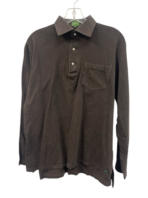 Sid Mashburn Size M Brown Cotton Solid Polo Men's Long Sleeve Shirt Brown / M