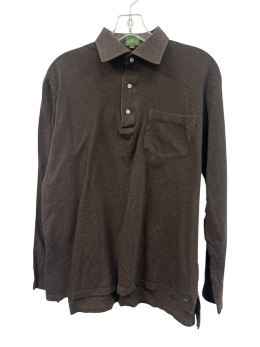 Sid Mashburn Size M Brown Cotton Solid Polo Men's Long Sleeve Shirt Brown / M