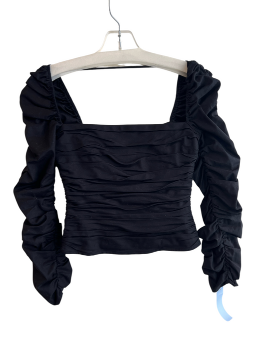 Reformation Size 0 Black Cotton Square Neck Long Sleeve Gathered Back Zip Top Black / 0