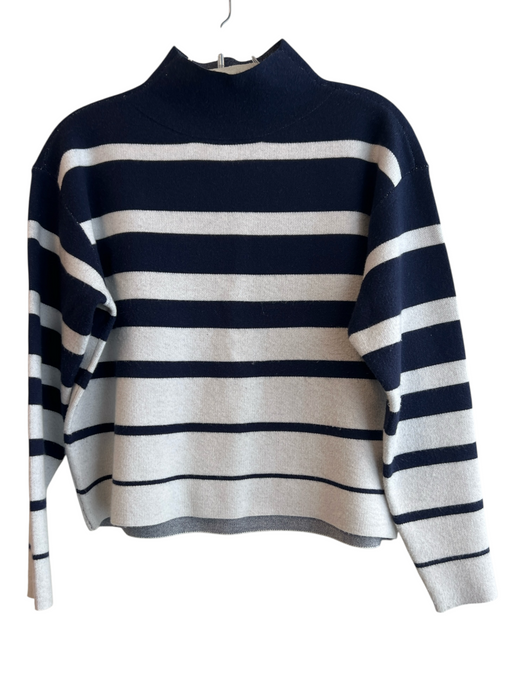 Maeve Size XXS White & Navy Viscose Blend Mock Neck Long Sleeve Knit Stripe Top White & Navy / XXS