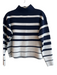 Maeve Size XXS White & Navy Viscose Blend Mock Neck Long Sleeve Knit Stripe Top White & Navy / XXS