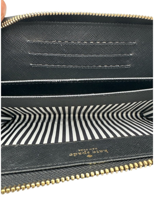 Kate Spade Black Leather Wallet Inside Pocket Gold Tone Zip Closure Bag Black / Small
